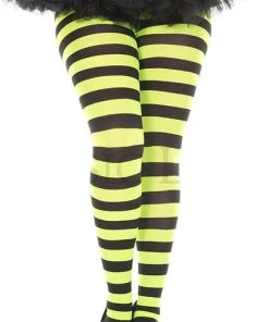 MUSIC LEGS Cyberpunk Wide Striped [Black/Neon Green] | TIGHTS