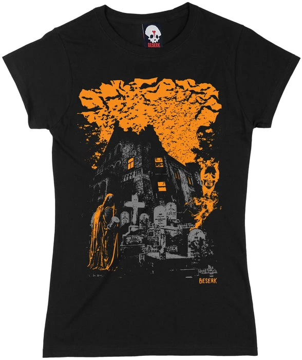 Graveyard Creeper | FITTED T-SHIRT BESERK CLOTHING Bats Graveyard Creeper | FITTED T-SHIRT -VERA’S EYECANDY Shop Beserk Graveyard Creeper Ladies Fitted Shirt