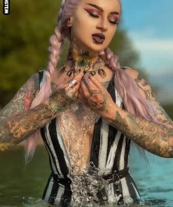 TOO FAST APPAREL All Distressed Stripe | SWIMSUIT -VERA’S EYECANDY Shop Distressed Stripe Swimsuit 04 700x700