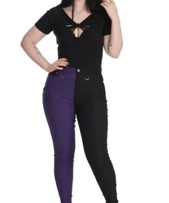 BANNED ALTERNATIVE Punky Colour Bailey Half And Half [Purple/Black] | PANTS -VERA’S EYECANDY Shop banned alternative bailey half and half purple black pants 2 700x700