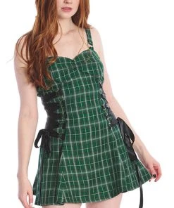 BANNED ALTERNATIVE Punky Colour Klondike [Green] | LACE UP DRESS*