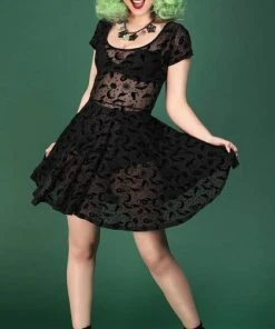 COLLECTIF Bats Lila Magic [Mesh] | SKATER DRESS*
