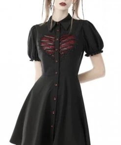 DARK IN LOVE All Emily Heart [Black/Red] | BUTTON-UP DRESS