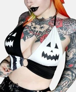 FOREST INK Halloween Jack O' Lantern [Night Shade] | O-RING HALTER TOP*