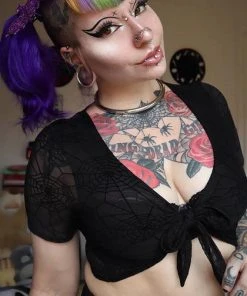 FOREST INK All Spider Web | MESH FRONT TIE TOP