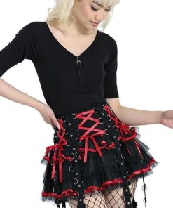 HELL BUNNY Punky Colour Chai [Black/Red] | MINI SKIRT*