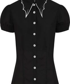 HELL BUNNY Corporate + Office Wear Drusilla [Black/White] | TOP