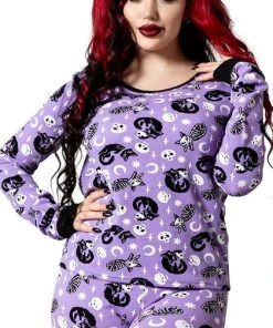 KILLSTAR Cats Purr Off [Plum] | LONG SLEEVE TOP**