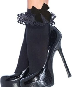 LEG AVENUE Kawaii Lola Ruffle Bow [Black] | ANKLE SOCKS -VERA’S EYECANDY Shop leg avenue anklets bow lace ruffle copy 700x700