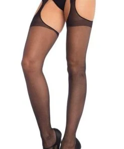 LEG AVENUE Burlesque Eden Sheer Suspender [Black] | STOCKINGS -VERA’S EYECANDY Shop leg avenue eden sheer suspender black stockings 5 700x700