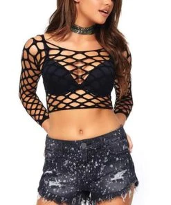 LEG AVENUE Burlesque Gimme More Net [Black] | CROP TOP -VERA’S EYECANDY Shop leg avenue gimme more net black crop top 3 700x700