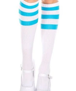 MUSIC LEGS Kawaii Triple Stripe [White/Neon Blue] | KNEE HIGH SOCKS