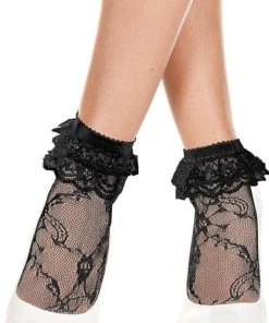 MUSIC LEGS Lolita Black Ruffle Lace | ANKLE SOCKS