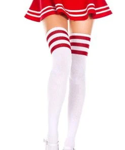 MUSIC LEGS Halloween Athletic Striped [White/Red] | THIGH HIGHS