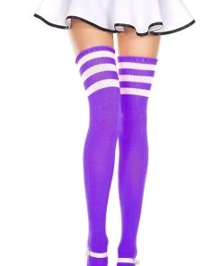 MUSIC LEGS Halloween Athletic Striped [Purple/White] | THIGH HIGHS