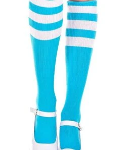 MUSIC LEGS All Triple Stripe [Neon Blue/White] | KNEE HIGH SOCKS