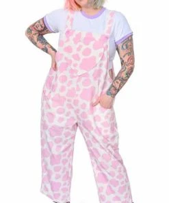 MY VIOLET Pastel Goth Clover Cow Print [Strawberry Milkshake] | OVERALLS