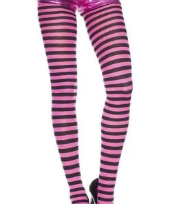 MUSIC LEGS Pastel Goth Striped [Black/Fuchsia] | TIGHTS