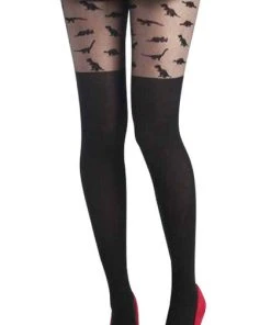 PAMELA MANN Dinosaurs Dinosaur Conversational [Black] | TIGHTS
