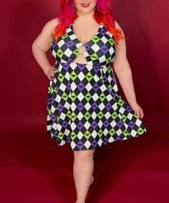 SOURPUSS Bats Bat Argyle Peekaboo | HALTER DRESS*