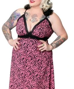 SOURPUSS All Pizzazz Pink Zebra | SLIP DRESS**