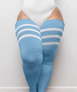 THUNDA THIGHS Pastel Goth Pastel Blue & Stripes | THIGH HIGH SOCKS