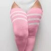 THUNDA THIGHS Pastel Goth Pastel Pink & Stripes | THIGH HIGH SOCKS`