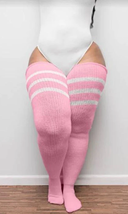 THUNDA THIGHS Pastel Goth Pastel Pink & Stripes | THIGH HIGH SOCKS`