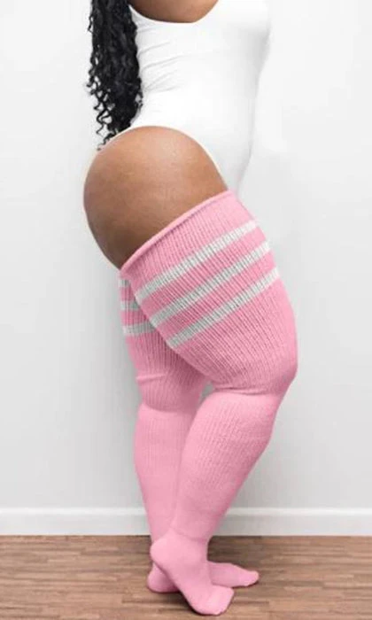 THUNDA THIGHS Pastel Goth Pastel Pink & Stripes | THIGH HIGH SOCKS` - Image 2