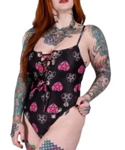TOO FAST APPAREL Pastel Goth Pentagram Hearts | ONE PIECE SWIMSUIT