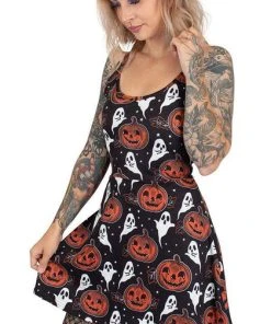 TOO FAST APPAREL Ghosts Pumpkin And Ghosty | MINI SKATER DRESS