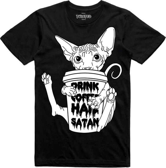 Drink Coffee, Hail Satan | T-SHIRT TWISTED Cats Drink Coffee, Hail Satan | T-SHIRT -VERA’S EYECANDY Shop twisted drink coffee hail satan t shirt