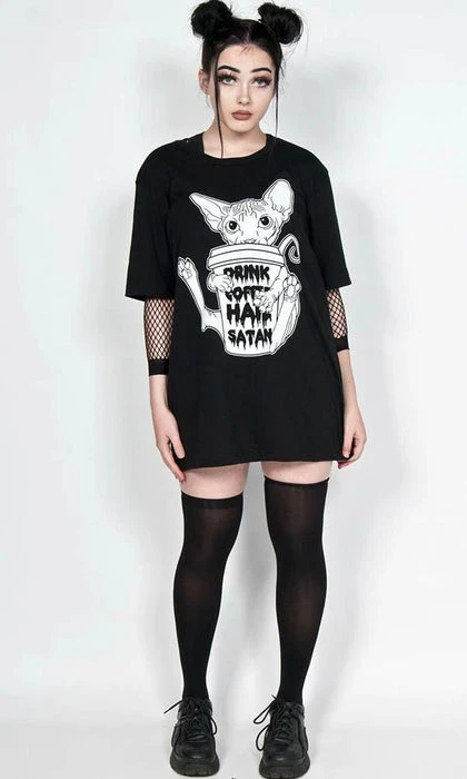 Drink Coffee, Hail Satan | T-SHIRT TWISTED Cats Drink Coffee, Hail Satan | T-SHIRT -VERA’S EYECANDY Shop twisted drink coffee hail satan t shirt