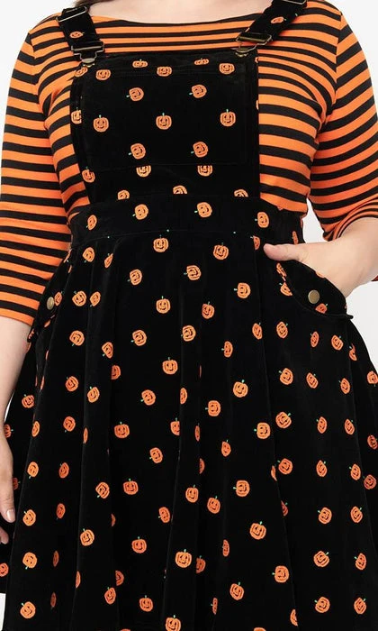 UNIQUE VINTAGE Halloween Pumpkin Patch | PINAFORE DRESS -VERA’S EYECANDY Shop unique vintage black corduroy pumpkin print brionne pinafore dress 8 7b455863 f01c 49b6 b999