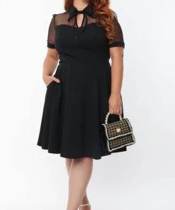 UNIQUE VINTAGE Corporate + Office Wear Black Mesh | FLARE DRESS -VERA’S EYECANDY Shop unique vintage black mesh flare dress 10 fbd8c9bc 571c 437e a682 db86fa2c8af2 700x700