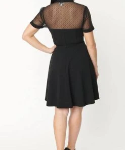 UNIQUE VINTAGE Corporate + Office Wear Black Mesh | FLARE DRESS -VERA’S EYECANDY Shop unique vintage black mesh flare dress 3 b49d5f3b f6a7 42fc a647 34a923462dc2 700x700
