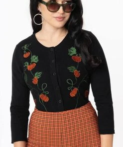 UNIQUE VINTAGE Corporate + Office Wear Bookworm [Black/Pumpkin] | CARDIGAN