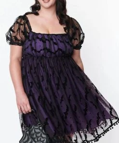 UNIQUE VINTAGE Bats Bat Mesh [Purple] | BABYDOLL DRESS