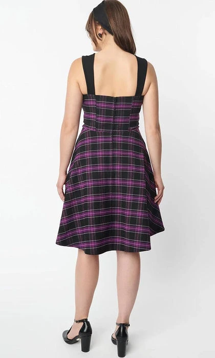 UNIQUE VINTAGE Corporate + Office Wear Purple Plaid | FLARE DRESS* 5 UNIQUE VINTAGE Corporate + Office Wear Purple Plaid | FLARE DRESS* - Image 3