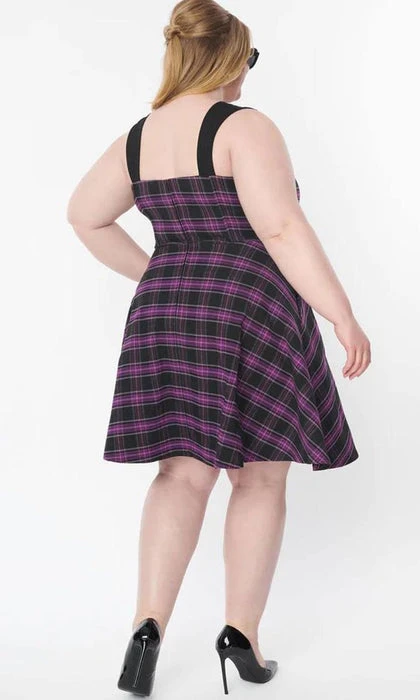 UNIQUE VINTAGE Corporate + Office Wear Purple Plaid | FLARE DRESS* 11 UNIQUE VINTAGE Corporate + Office Wear Purple Plaid | FLARE DRESS* - Image 9