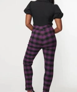 UNIQUE VINTAGE Corporate + Office Wear Rizzo [Black/Purple] | PLAID PANTS -VERA’S EYECANDY Shop unique vintage rizzo cigarette black purple plaid pants 3 7bb93235 9ec4 48cb a167 84f10f4680bc 700x700