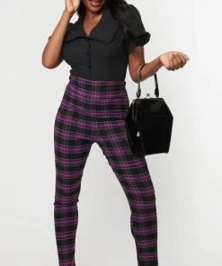 UNIQUE VINTAGE Corporate + Office Wear Rizzo [Black/Purple] | PLAID PANTS -VERA’S EYECANDY Shop unique vintage rizzo cigarette black purple plaid pants 4 bf2b7c7d f040 4db3 a8de 719dcc81c9a2 700x700