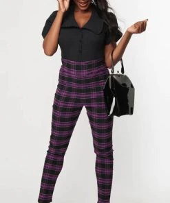UNIQUE VINTAGE Corporate + Office Wear Rizzo [Black/Purple] | PLAID PANTS -VERA’S EYECANDY Shop unique vintage rizzo cigarette black purple plaid pants 5 abd6ceb4 8c08 4f16 a6c3 0f52cb4263aa 700x700